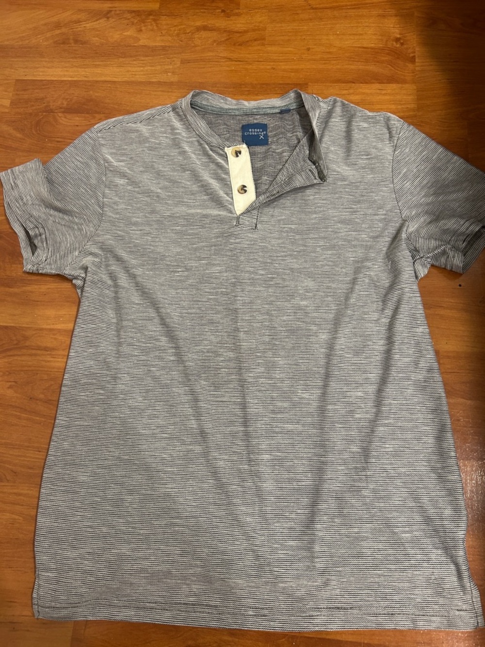 Casual Short-Sleeve Gray Striped Henley Shirt